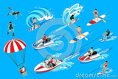 Water Sport Isometric Set Vector Illustration