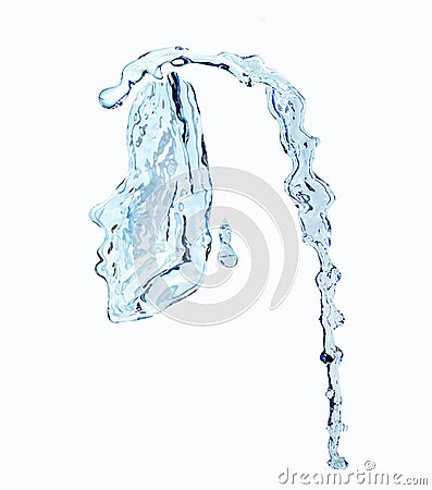 Water spray splash flow like face on white Stock Photo