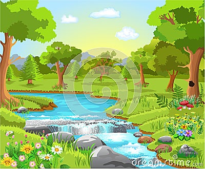 Water spring in the forest Vector Illustration