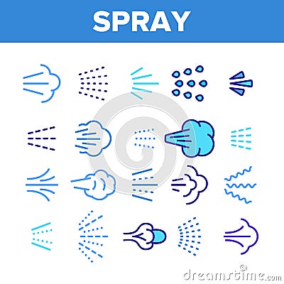 Water, Steam, Liquid Spray Vector Linear Icons Set Vector Illustration