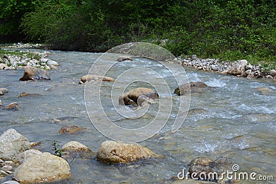 Water stream, mountain river, boulders Stock Photo