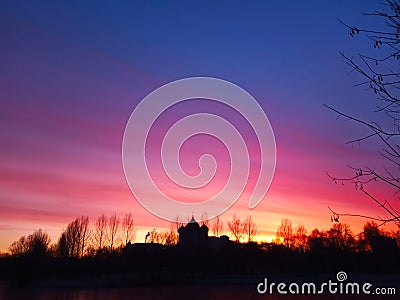 Water sunset temple nature Izmailovo Stock Photo