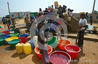 Water supply at a displaced peoples camp, Angola Editorial Stock Photo