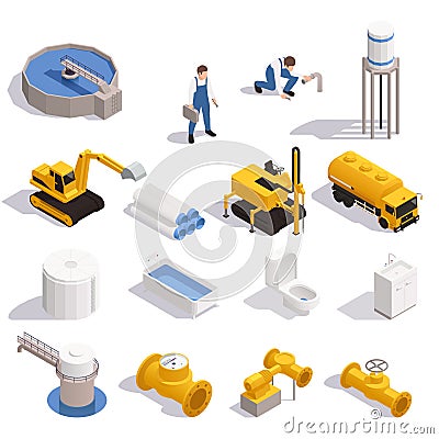 Water Supply Isometric Set Vector Illustration