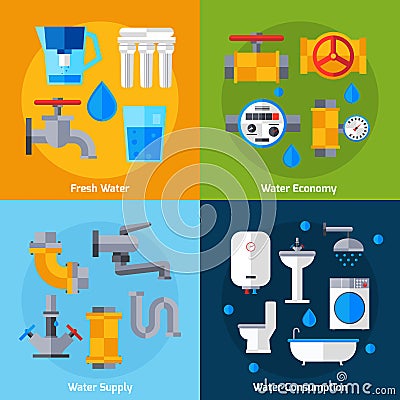 Water Supply Set Vector Illustration