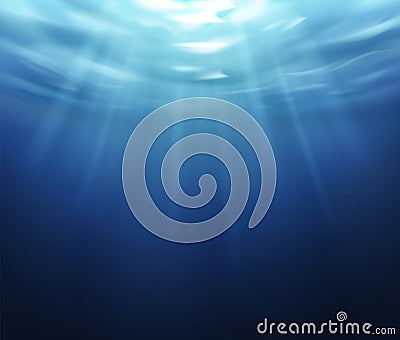 Water surface. Blue ocean underworld with sun reflection, aqua pattern texture, summer sea with shiny ripple water Vector Illustration
