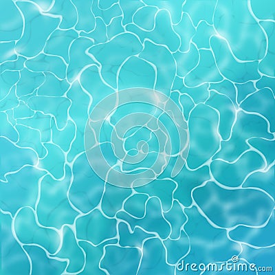 Water surface. Blue summer sea, sun reflection in ocean with aqua pattern, realistic shiny ripple water for advertising Vector Illustration