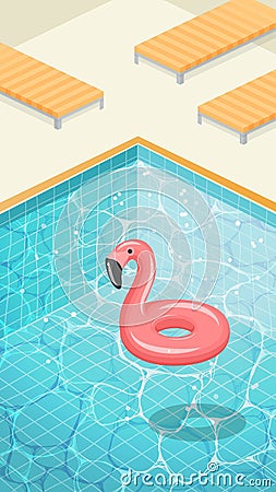 Water surface with ripples and flamingo swimming circle. Vector Illustration