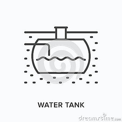 Water tank flat line icon. Vector outline illustration of underground reservoir. Black thin linear pictogram for liquid Vector Illustration
