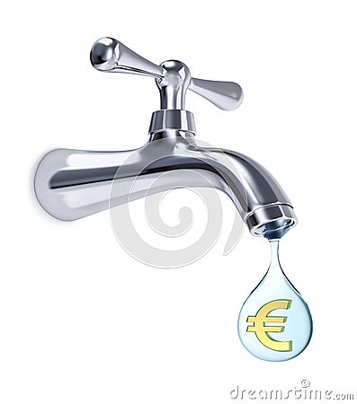Water tap and drop of water with Euro sign inside Stock Photo