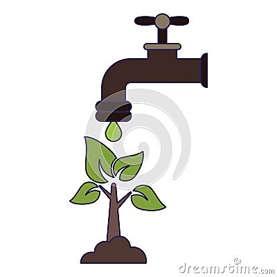 Water tap dropping water in tree Vector Illustration