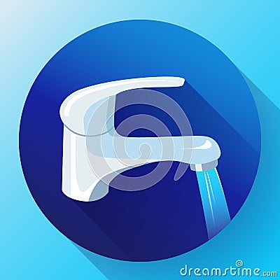 Water tap with flowing water. Metal water faucet icon, faucet water vector. tap water icon Vector Illustration