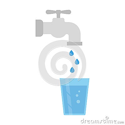 Water tap and glass of water Vector Illustration