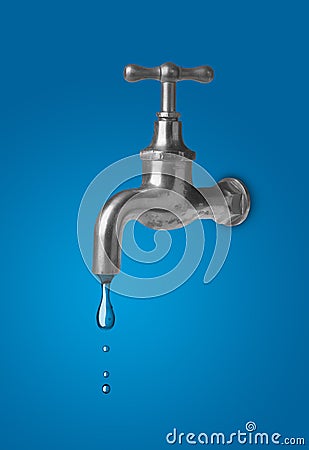 Water tap leaking drop of water - water conservation or saving concept Stock Photo