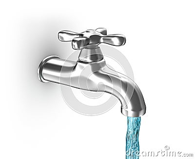 Water tap with running water Stock Photo