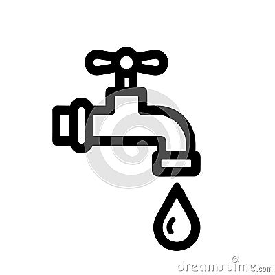 Water tap with a water drop icon. Black classic faucet with a single water droplet Vector Illustration