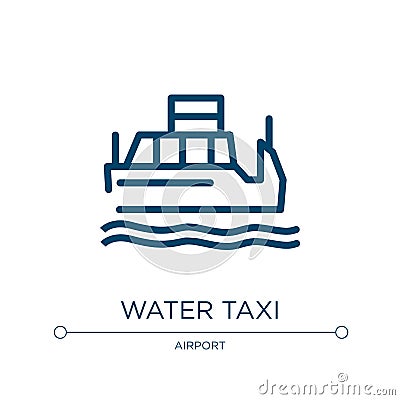 Water taxi icon. Linear vector illustration from taxi service collection. Outline water taxi icon vector. Thin line symbol for use Vector Illustration