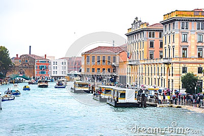 Water Taxi traffic on the Grand Canal in Venice, Italy. Editorial Stock Photo