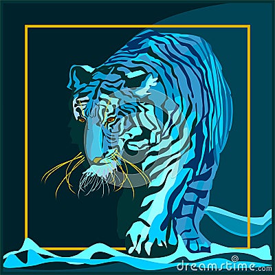 Water tiger symbol of 2022 year walking and looking down front view Stock Photo