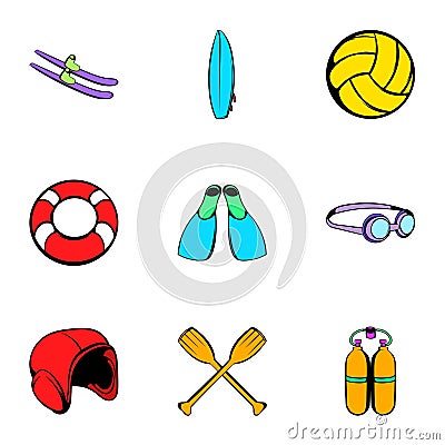 Water tourism icons set, cartoon style Vector Illustration
