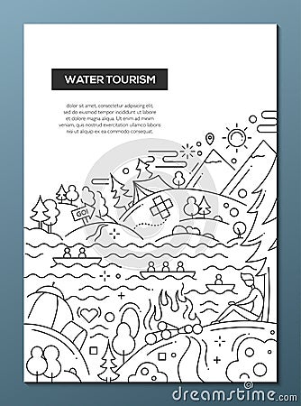 Water Tourism - line design brochure poster template A4 Vector Illustration