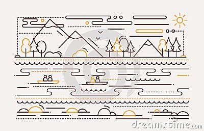 Water Tourism - line flat design illustration Vector Illustration