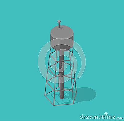 Water tower. Single common watertower building architecture. Vector Isometric illustration. Vector Illustration