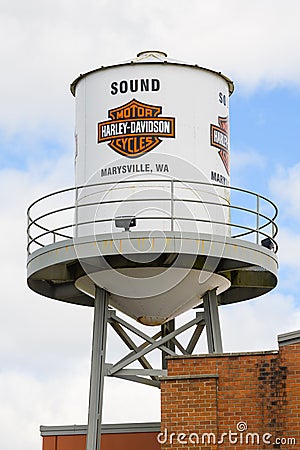 Water tower at the Smokey Point Washington location of Harley-Davidson Editorial Stock Photo