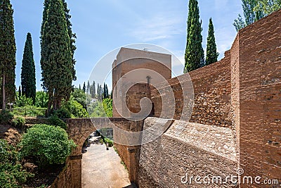 Water Tower (Torre del Agua) at Alhambra - Granada, Andalusia, Spain Editorial Stock Photo