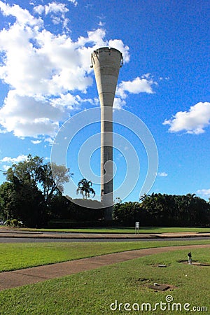 Water tower under clouds and blue sky at Darwin Airport, Australia. Editorial Stock Photo