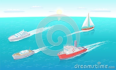 Water Transport Sailing Boat and Ship Set Vector Vector Illustration