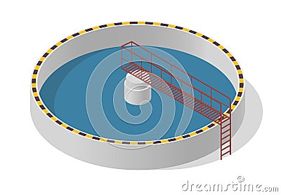 Water treatment isometric building, big bacterium purifier on white. Vector Illustration