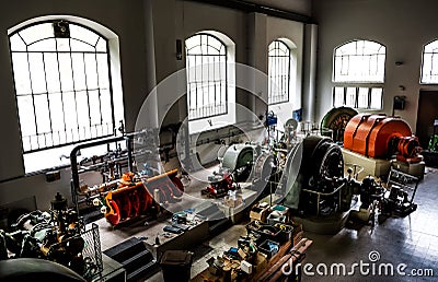 Water Turbines Of A Hydropower Plant Produce Renewable Energy Stock Photo