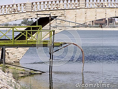 Water uptake on a canal on a base in Iraq Stock Photo