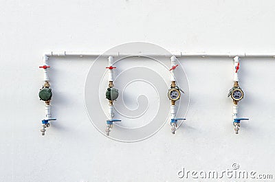 Water Valves and Water meters Stock Photo