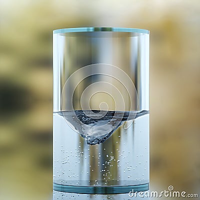 A water vortex with small bubbles spins in a transparent cylinder. Water energy. Stock Photo