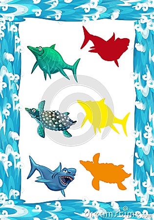 Water / wave frame / matching game with animals / illustration for children Cartoon Illustration