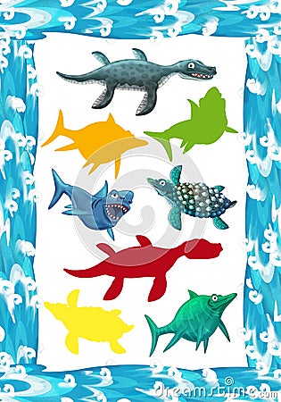 Water / wave frame / matching game with animals / illustration for children Cartoon Illustration