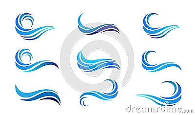 Water wave set sea waves Ocean beach logo Template vector Clean water drop concept logo icon element sign on white background Cartoon Illustration