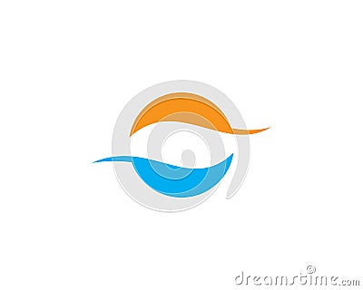 Water wave and sun Logo Vector Illustration