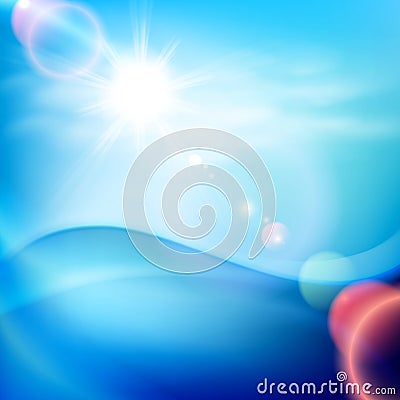 Water wave in sunny day. Blue background. Vector Illustration