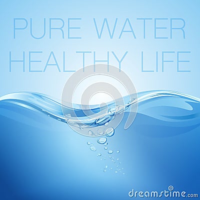 Water wave transparent surface with bubbles. Pure water healthy life. Vector illustration. Vector Illustration