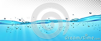 Water waves with air bubbles and sunbeams Vector Illustration