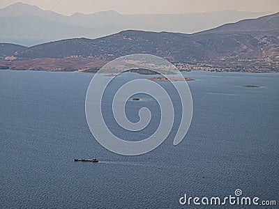 Water waves beautiful sea view buoy, float, drogue. Natural living. Pelion peninsula. Pagasetic gulf. Platanias village. Greece. Stock Photo