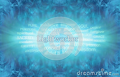 Zooming Lightworker Word Tag Cloud Stock Photo