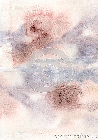 Watercolor abstract background with blue, pink, gray and red spots. Hand painted pastel illustration isolated on white Cartoon Illustration