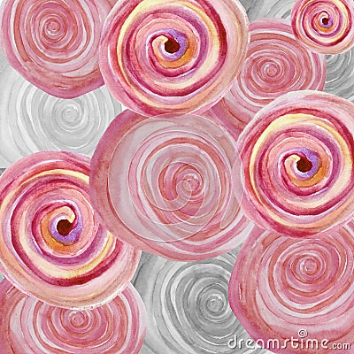 Watercolor abstract background with pink and gray spiral Stock Photo
