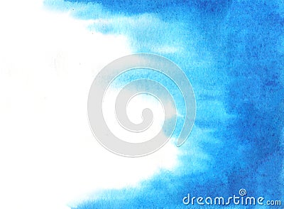 Watercolor abstract blue background color splashes as border on white Stock Photo