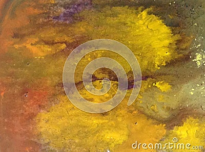 Watercolor abstract bright colorful textural background handmade . Painting of sky and clouds during sunset . Modern cosmic patter Stock Photo