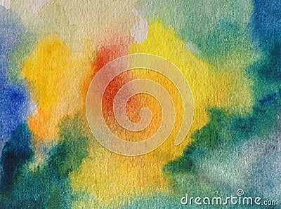 Watercolor abstract bright colorful textural background handmade . Painting of sky and clouds during sunset . Modern pattern Stock Photo